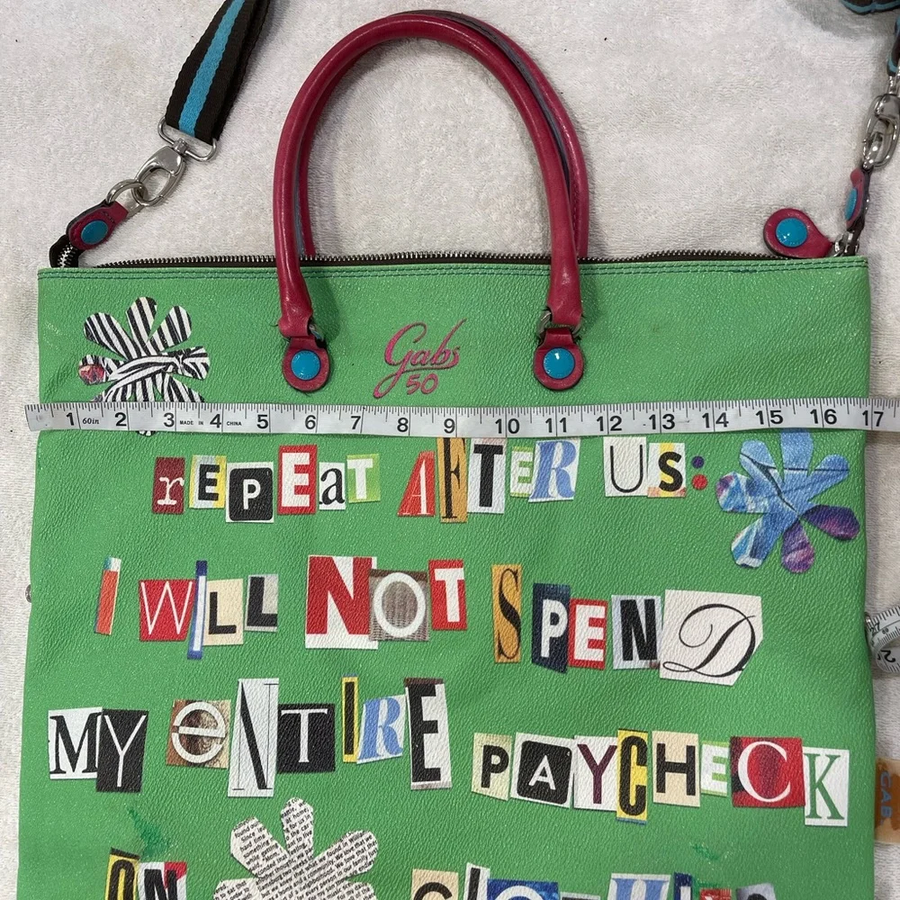 Gabs Green Graphic Letter-Print convertible Tote! really cool bag - Picture 10 of 16